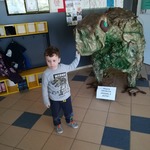 chłopiec dotyka gowy dinozaura.jpg